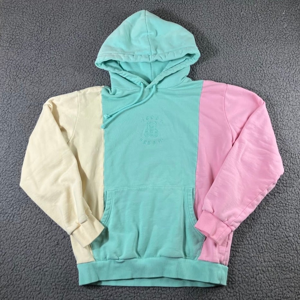 Teddy Fresh Colorblock Hoodie Mint Pink Lavender Embroidered Bear Logo Mens M - Picture 1 of 11